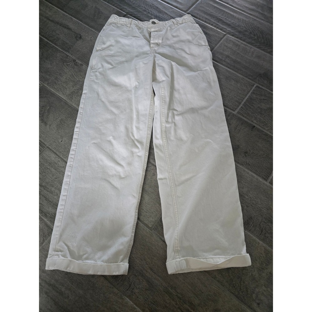 Free People Straight Wide Leg Jeans Cream Off White Button Fly‎ Size 25